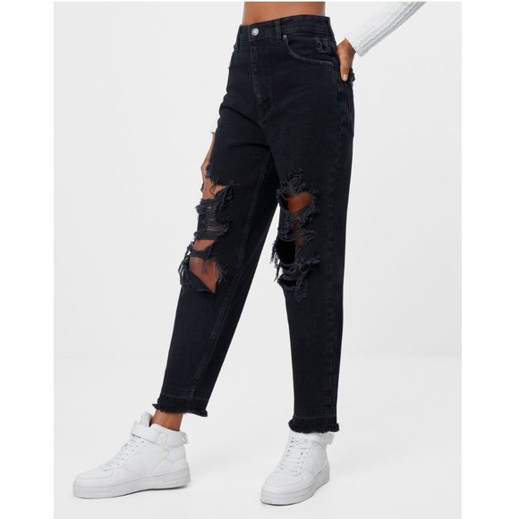 Bershka | Jeans | Bershka Womens Ripped Mom Jeans Black | Poshmark